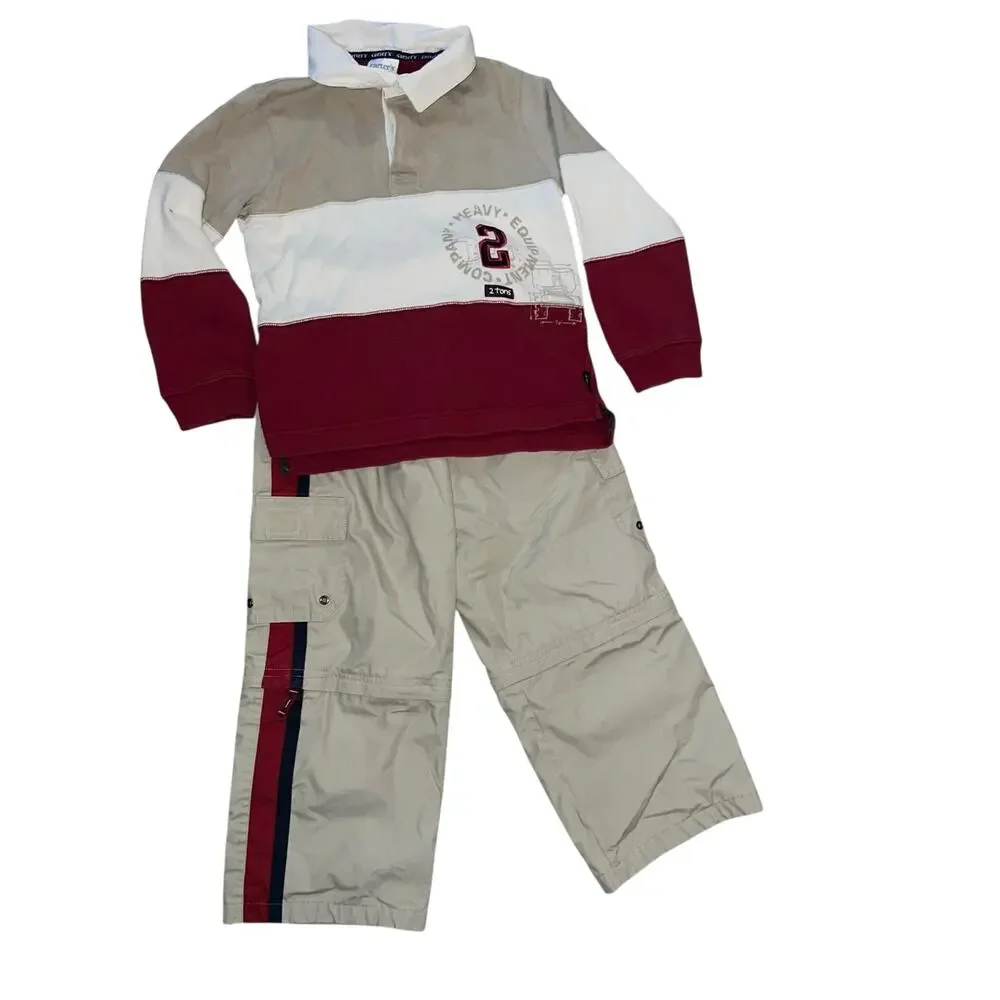 Vintage Carter's Y2K color-block long rugby shirt and cargo pants outfit boys 6